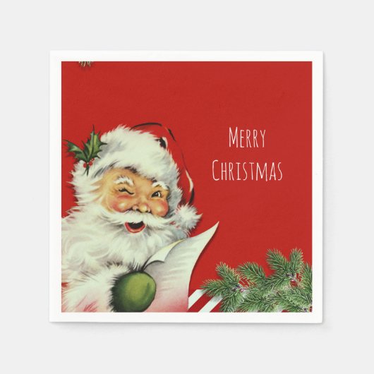 ヴィンテージサンタクロースレッドクリスマスパーティー スタンダードカクテルナプキン (正面)