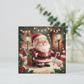 ヴィンテージサンタクロースレトロクリスマスホリデーカード 招待状 (スタンド正面)