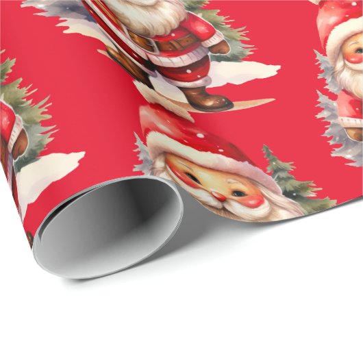 ヴィンテージサンタクロース包み紙 – 赤 ラッピングペーパー (ロールコーナー)