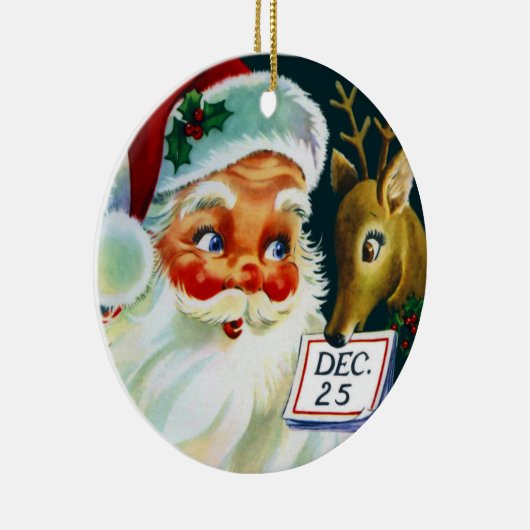 ヴィンテージサンタクロース及びトナカイのクリスマスのオーナメント セラミックオーナメント (右)