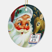 ヴィンテージサンタクロース及びトナカイのクリスマスのオーナメント セラミックオーナメント (左)