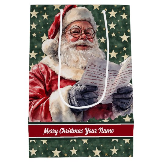 ヴィンテージサンタクロース名前をカスタムする抱き枕ホリデイ ミディアムペーパーバッグ (裏面)