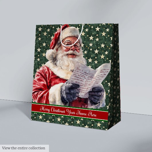 ヴィンテージサンタクロース名前をカスタムする抱き枕ホリデイ ミディアムペーパーバッグ