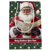 ヴィンテージサンタクロース抱き枕と名前カスタム ミディアムペーパーバッグ (正面)