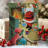 ヴィンテージサンタクロース暖炉の子供たち階段 シーズンカード