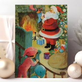 ヴィンテージサンタクロース暖炉の子供たち階段 シーズンカード