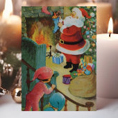 ヴィンテージサンタクロース暖炉の子供たち階段 シーズンカード