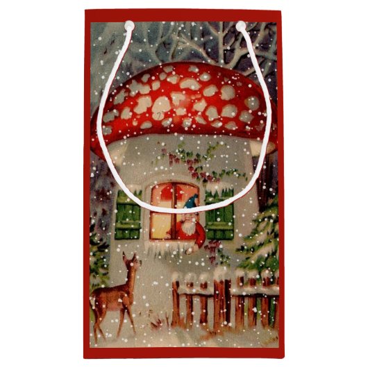 ヴィンテージサンタクロース格言インマッシュルームホリデー スモールペーパーバッグ (裏面)