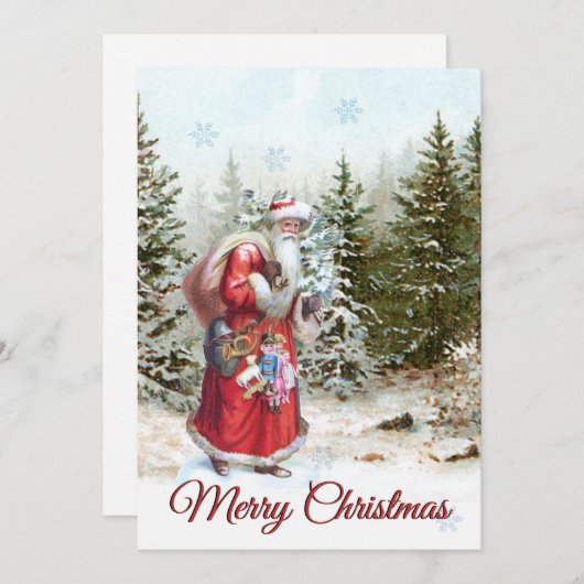 ヴィンテージサンタクロース森林メリークリスマス シーズンカード (正面/裏面)