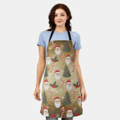 ヴィンテージサンタクロース模様 エプロン (着用した状態)