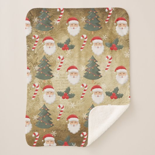 ヴィンテージサンタクロース模様 シェルパブランケット (正面)