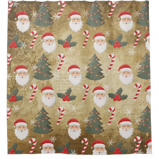 ヴィンテージサンタクロース模様 シャワーカーテン (正面)