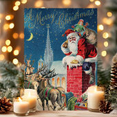 ヴィンテージサンタクロース煙突メリークリスマス シーズンカード