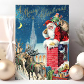 ヴィンテージサンタクロース煙突メリークリスマス シーズンカード