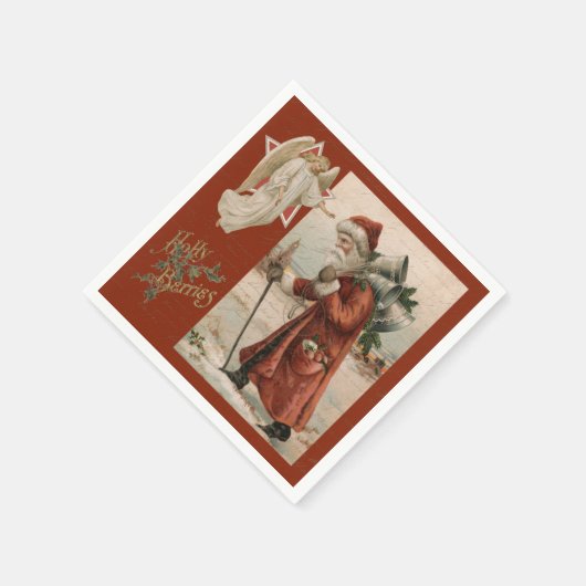 ヴィンテージサンタクロース父エンジェルクリスマスパーティー スタンダードカクテルナプキン (角)