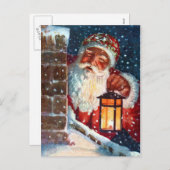 ヴィンテージサンタクロース父クリスマスオンルーフ シーズンポストカード (正面/裏面)