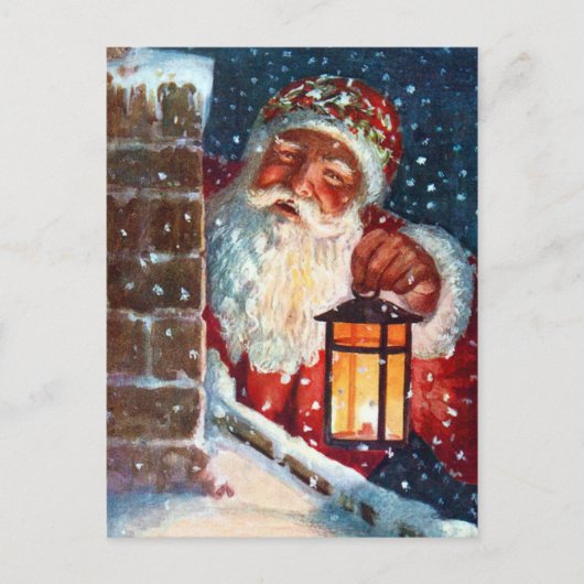 ヴィンテージサンタクロース父クリスマスオンルーフ シーズンポストカード (正面)