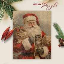 ヴィンテージサンタクロース猫クリスマスジグソーパズル