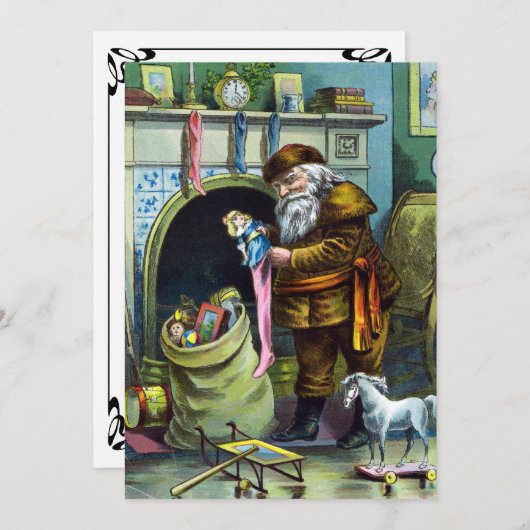 ヴィンテージサンタクロース玩具クリスマスパーティの招待状 招待状 (正面/裏面)