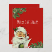 ヴィンテージサンタクロース赤クリスマスグリーティング シーズンポストカード (正面/裏面)