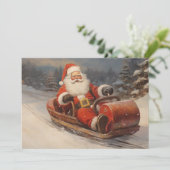 ヴィンテージサンタクロース雪そりメリークリスマス シーズンカード (スタンド正面)