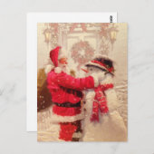 ヴィンテージサンタクロース雪だるまクリスマスパーソナライズされた ポストカード (正面/裏面)