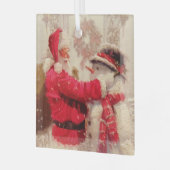 ヴィンテージサンタクロース雪だるまクリスマス ガラスオーナメント (正面左)