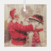 ヴィンテージサンタクロース雪だるまクリスマス ガラスオーナメント (正面)