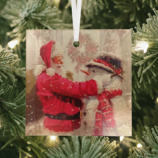 ヴィンテージサンタクロース雪だるまクリスマス ガラスオーナメント (インサイチュ)