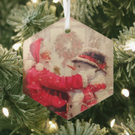 ヴィンテージサンタクロース雪だるまクリスマス ガラスオーナメント