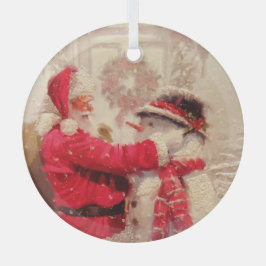 ヴィンテージサンタクロース雪だるまクリスマス ガラスオーナメント