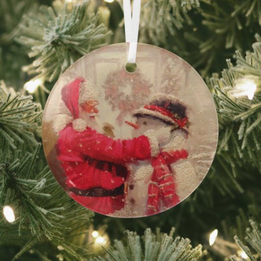 ヴィンテージサンタクロース雪だるまクリスマス ガラスオーナメント (インサイチュ)