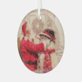 ヴィンテージサンタクロース雪だるまクリスマス ガラスオーナメント (正面左)