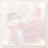 ヴィンテージサンタクロース雪だるまクリスマス ガラスコースター (裏面)