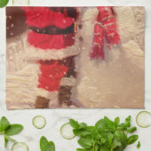 ヴィンテージサンタクロース雪だるまクリスマス キッチンタオル (折り畳み)