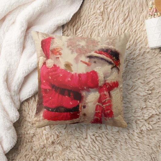 ヴィンテージサンタクロース雪だるまクリスマス クッション (ブランケット)