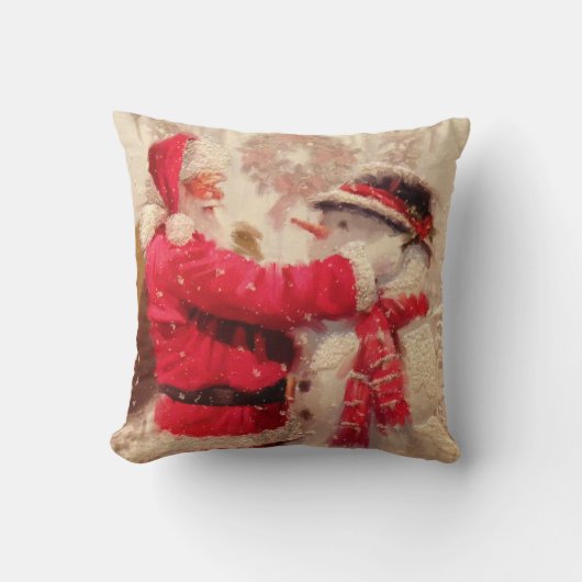 ヴィンテージサンタクロース雪だるまクリスマス クッション (正面)