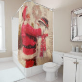 ヴィンテージサンタクロース雪だるまクリスマス シャワーカーテン (インサイチュ)