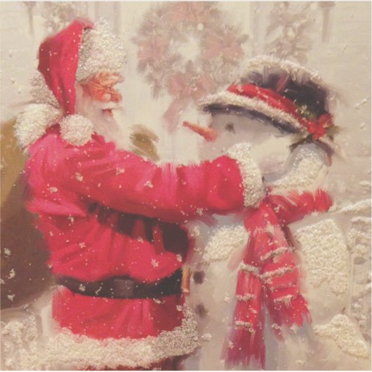 ヴィンテージサンタクロース雪だるまクリスマス シール (正面)