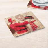 ヴィンテージサンタクロース雪だるまクリスマス スクエアペーパーコースター (アングル)