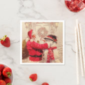 ヴィンテージサンタクロース雪だるまクリスマス スタンダードカクテルナプキン (インサイチュ)