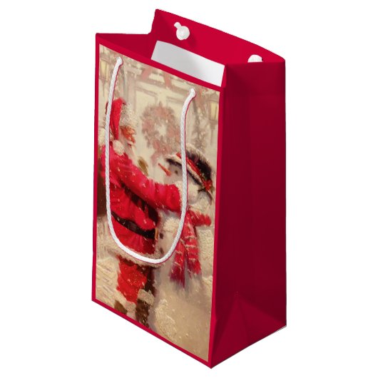 ヴィンテージサンタクロース雪だるまクリスマス スモールペーパーバッグ (正面アングル)