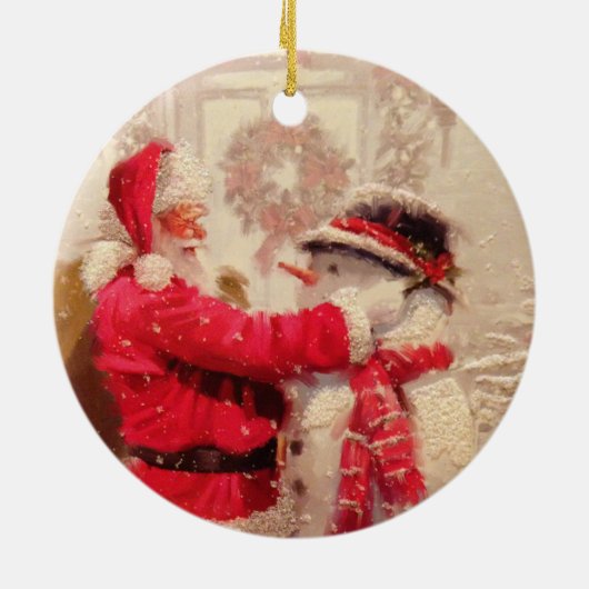 ヴィンテージサンタクロース雪だるまクリスマス セラミックオーナメント (裏面)