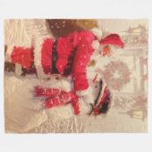 ヴィンテージサンタクロース雪だるまクリスマス フリースブランケット (正面(横))