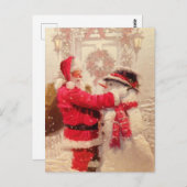 ヴィンテージサンタクロース雪だるまクリスマス ポストカード (正面/裏面)