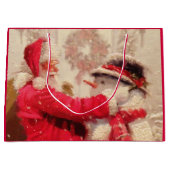 ヴィンテージサンタクロース雪だるまクリスマス ラージペーパーバッグ (正面)