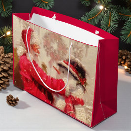 ヴィンテージサンタクロース雪だるまクリスマス ラージペーパーバッグ