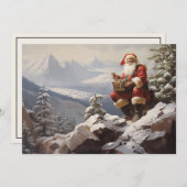 ヴィンテージサンタクロース雪の山メリークリスマス シーズンカード (正面/裏面)