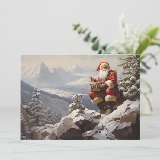 ヴィンテージサンタクロース雪の山メリークリスマス シーズンカード (スタンド正面)