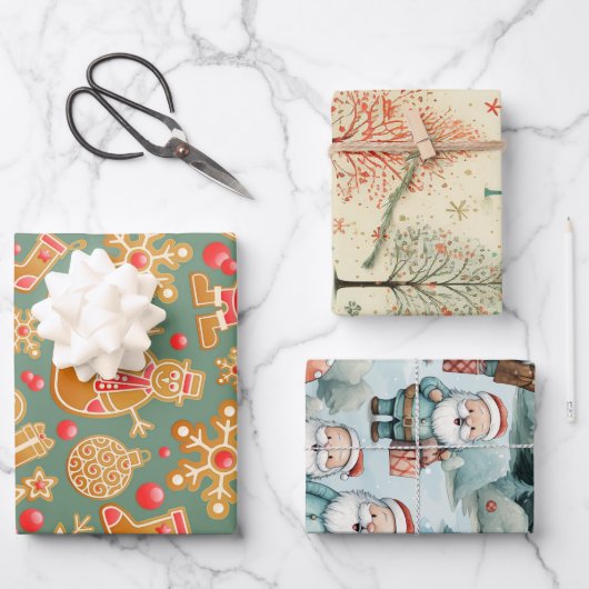 ヴィンテージサンタクロース霜の降りたザスノーマンクリスマス ラッピングペーパーシート (正面)